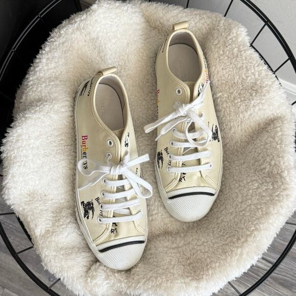 Burberry Canvas Cream Rainbow Printed Sneakers - Picture 4 of 7